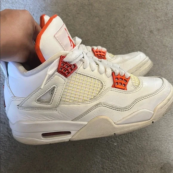 Jordan White and Orange Athletic Shoes with Signature Design Jordan | Shoes | Jordan White And Orange Sneakers With  main image 3